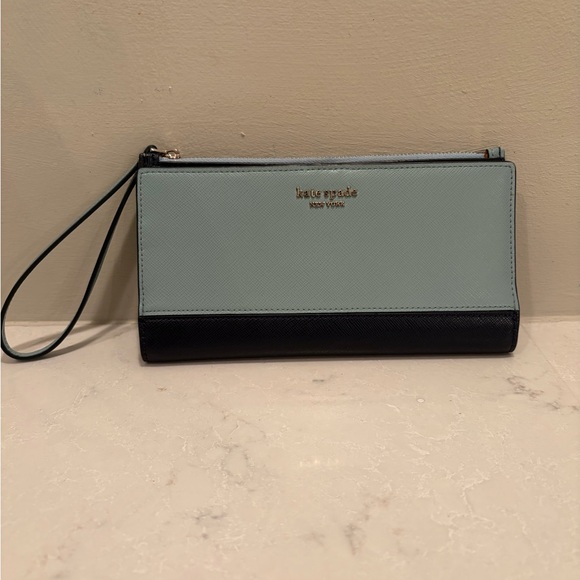 Kate Spade- Robin Egg and Navy Blue Wristlet Wallet - Picture 2 of 9
